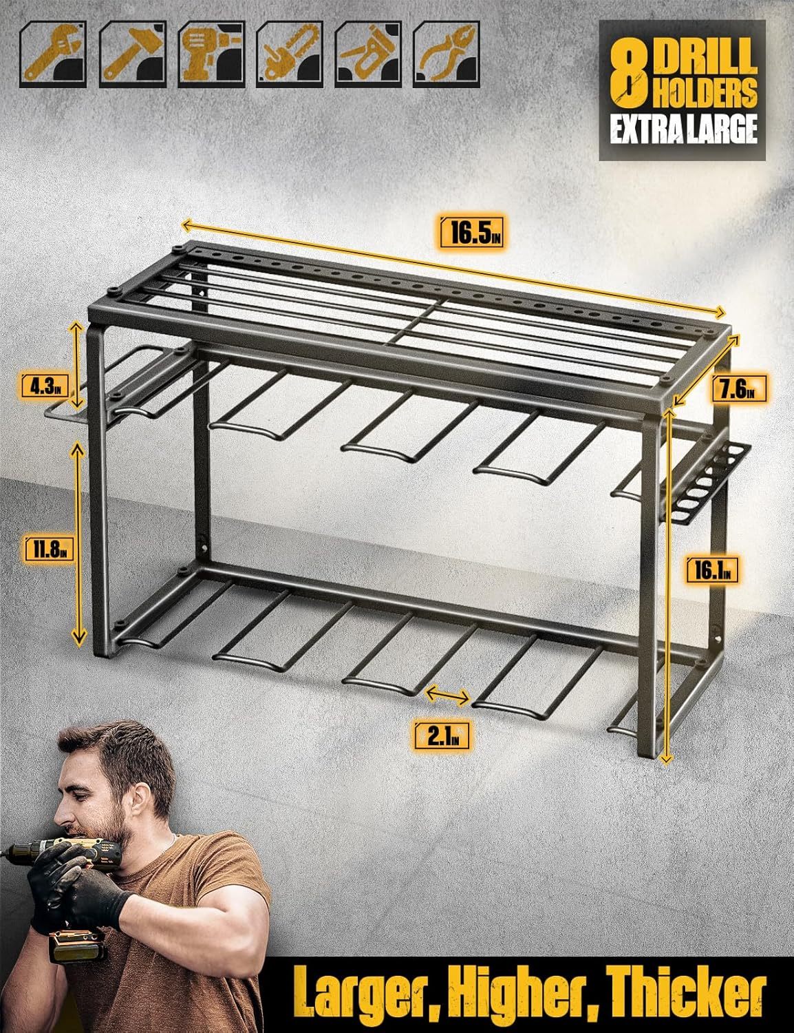 8 Drill Holders Wall Mount
