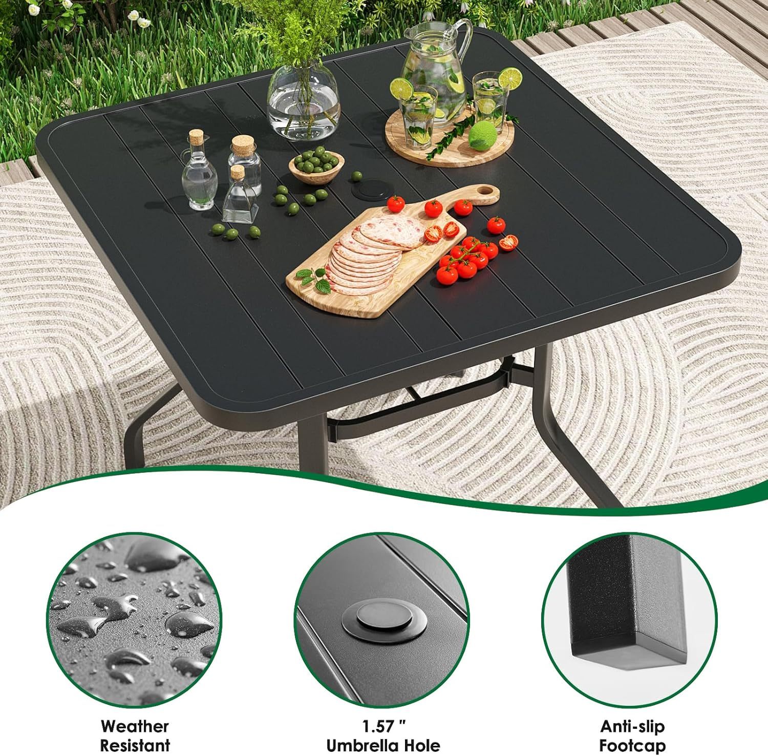 4 x Swivel Patio Chairs with Textilene Fabric and 35"x35" Outdoor Dining Table