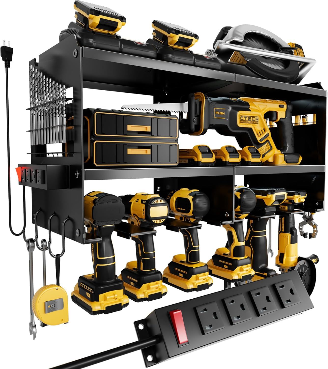 Power Tool Organizer Wall Mount with Charging Station
