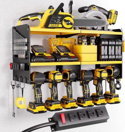 3 Layer Heavy Duty Metal Tool Storage Rack Loads 420lbs with 6 Cordless Drill Holder