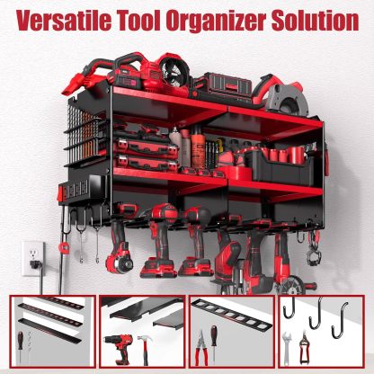 Power Tool Organizer Wall Mount with 4-Outlet Power Strip