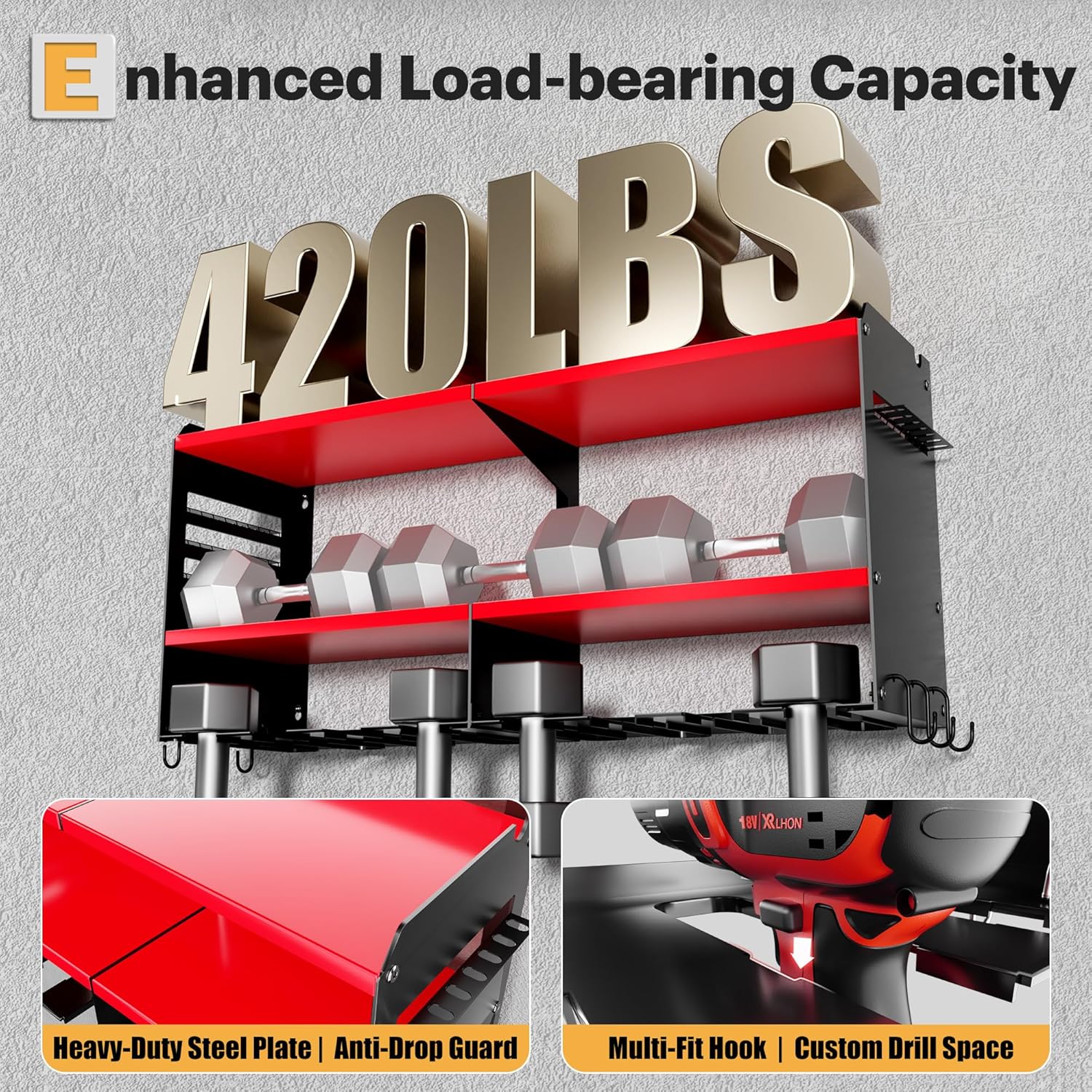 Tool Battery Holder with 6 Outlet Power Strip