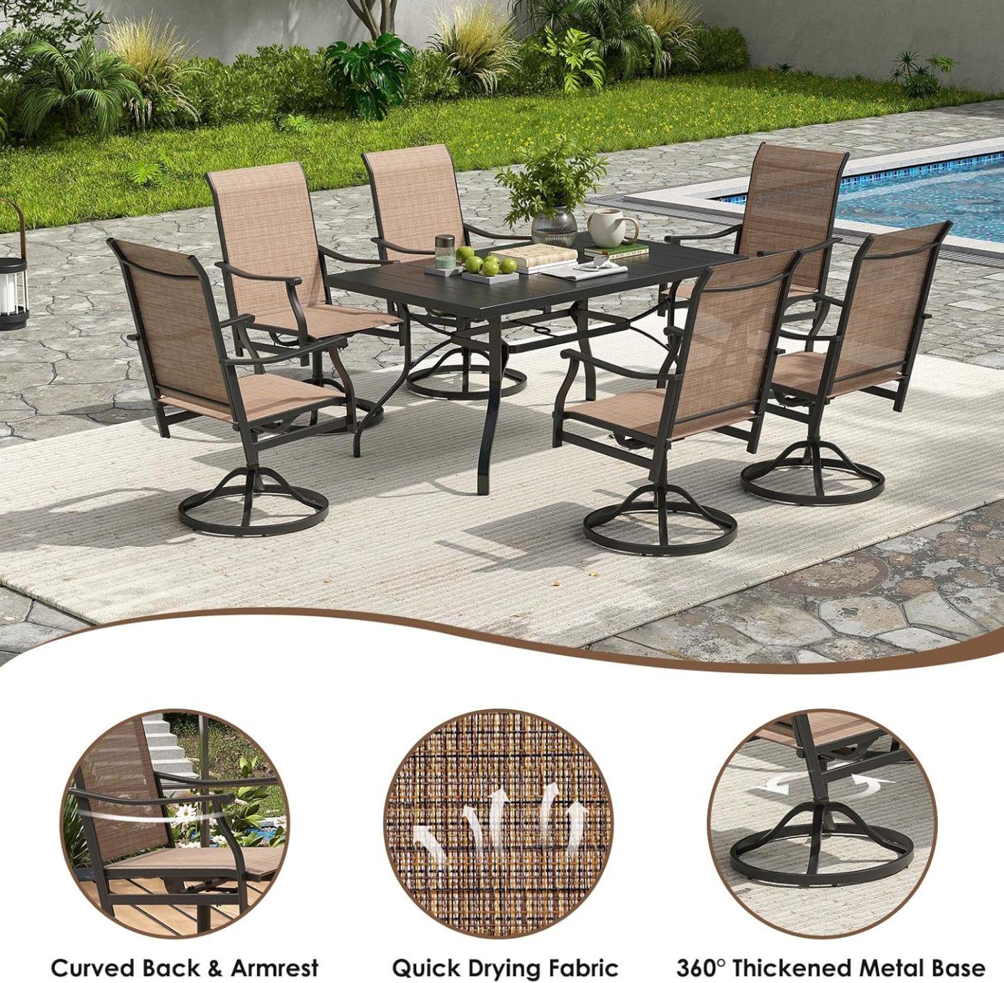 360°Swivel Patio Dining Chair with Textilene Fabric