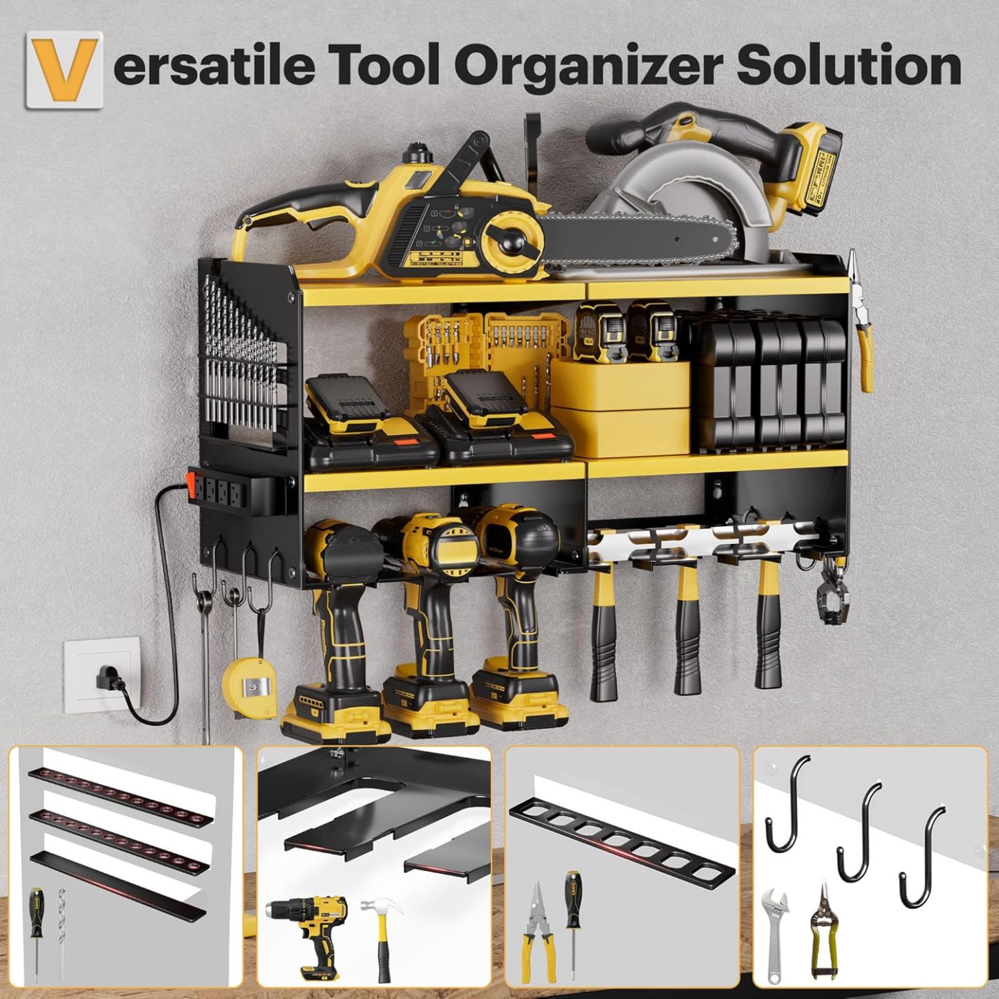 3 Layer Heavy Duty Metal Tool Storage Rack Loads 420lbs with 6 Cordless Drill Holder