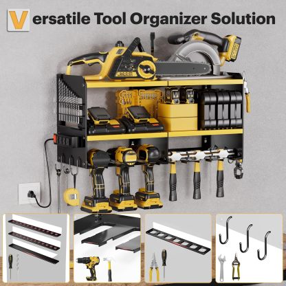 3 Layer Heavy Duty Metal Tool Storage Rack Loads 420lbs with 6 Cordless Drill Holder