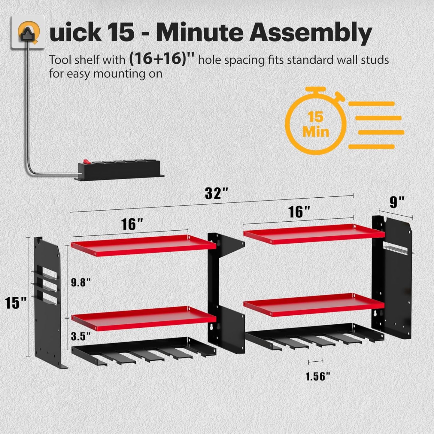 Tool Battery Holder with 6 Outlet Power Strip