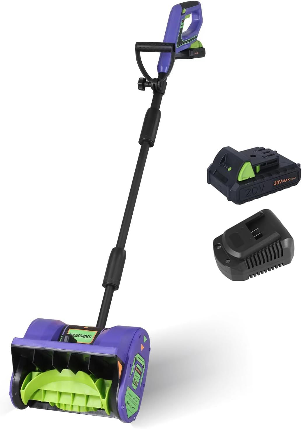 20V Lithium-Ion Cordless Electric Snow Shovel, 12 inch Snow Blower, Electric Snow Thrower with 2Ah Battery and 1 Hour Fast Charger