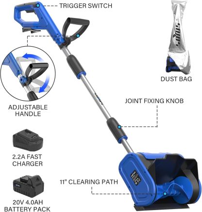 Cordless Snow Shovel, 20V 11-Inch Snow Blower Cordless, Electric Snow Shovel with Adjustable Front Handle