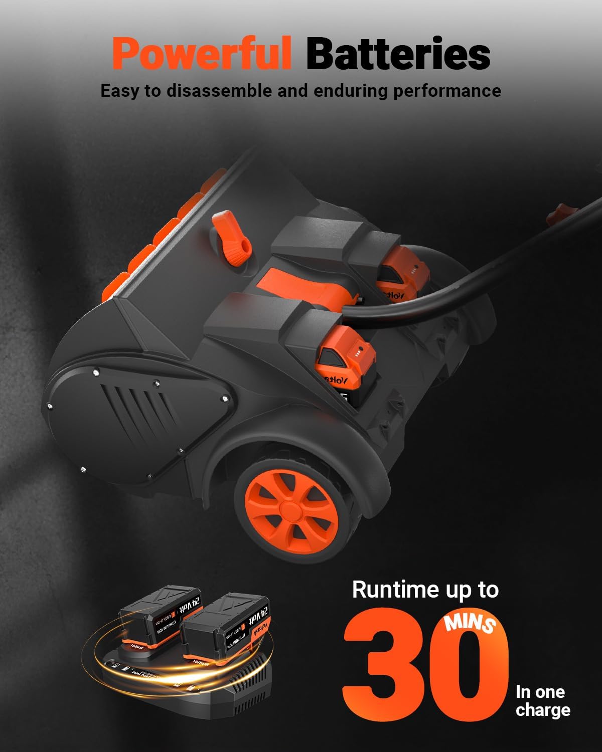 Cordless Snow Shovel with Wheels, 48V | 16-Inch | 4-Ah Brushless Cordless Snow Blower, Battery Snow Blower with Directional Plate & LED Lights (2 * 24V Battery & Dual Quick Charger Included)