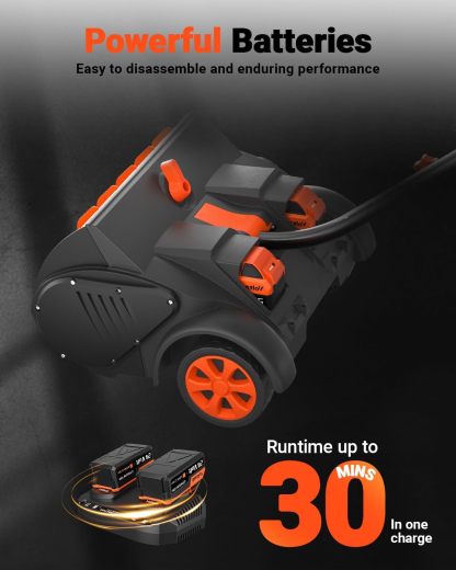 Cordless Snow Shovel with Wheels, 48V | 16-Inch | 4-Ah Brushless Cordless Snow Blower, Battery Snow Blower with Directional Plate & LED Lights (2 * 24V Battery & Dual Quick Charger Included)