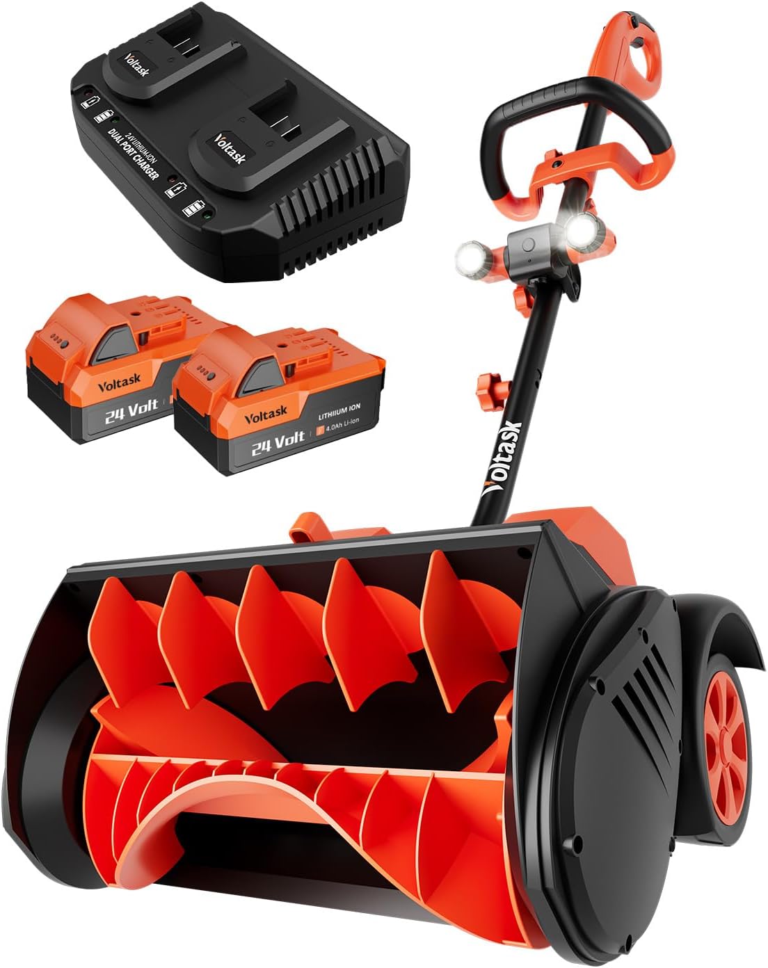 Cordless Snow Shovel with Wheels, 48V | 16-Inch | 4-Ah Brushless Cordless Snow Blower, Battery Snow Blower with Directional Plate & LED Lights (2 * 24V Battery & Dual Quick Charger Included)