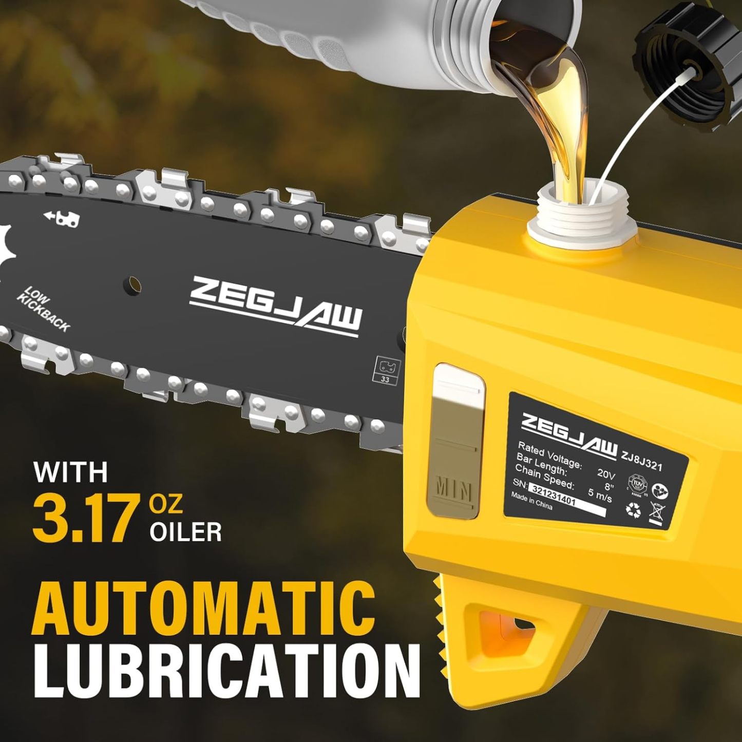 8-Inch Pole Saw for Tree Trimming Cordless 15-FT Max Reach, Auto Oiling, Tool-Less Electric Pole Saws, Tree Trimmer with Battery & Fast Charger