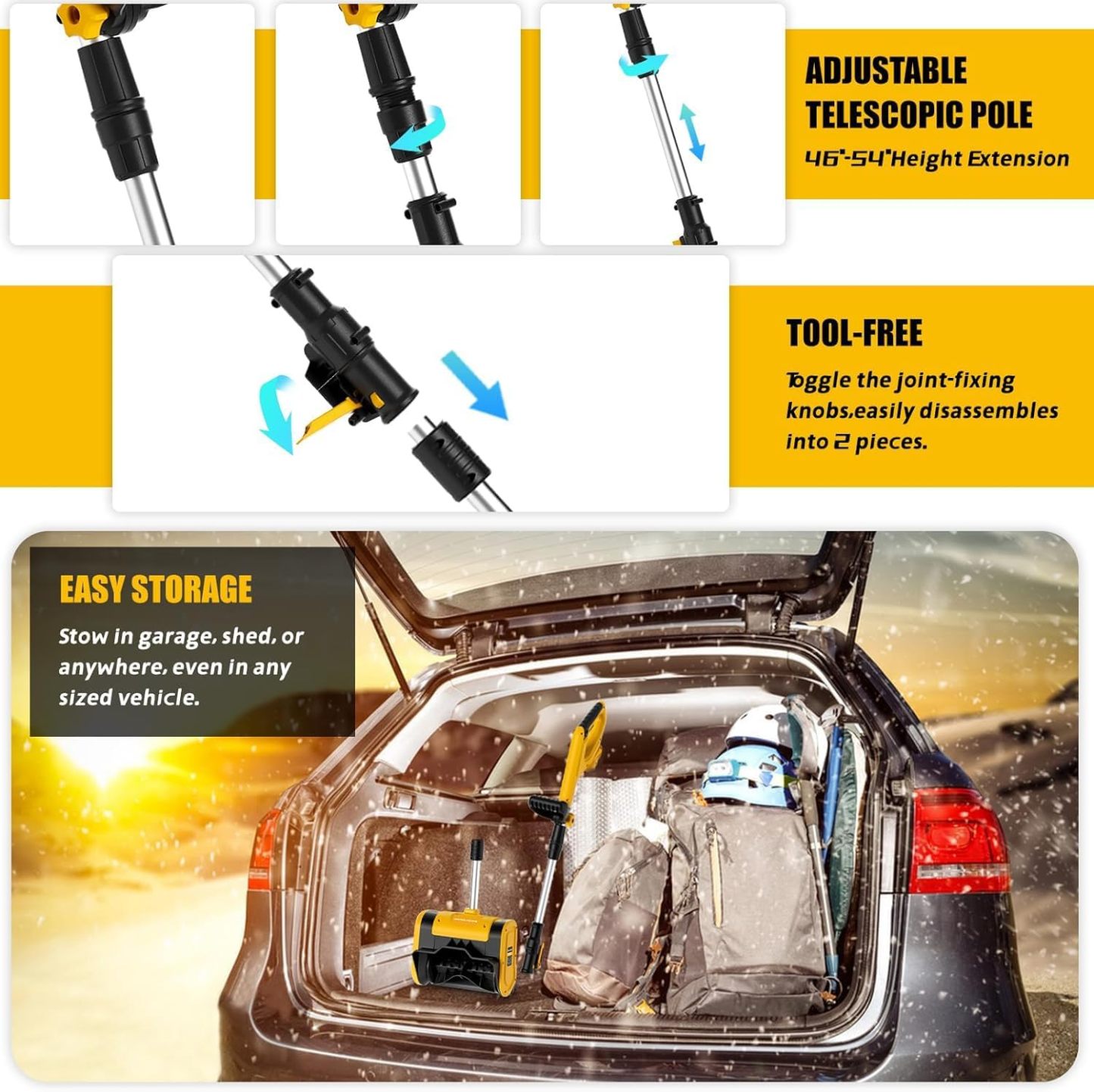 Cordless Snow Shovel Compatible for DeWALT 20V Battery, Electric Snow Blower for Driveway with Telescopic Pole