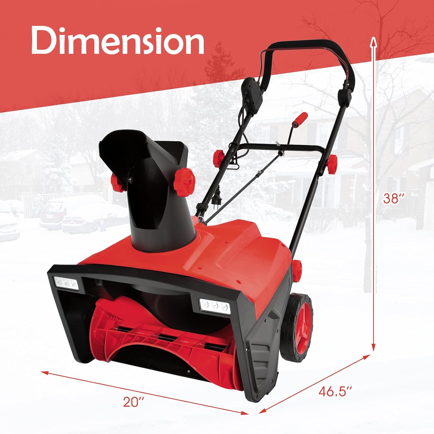 20” Corded Walk-Behind Snow Blower with 15 AMP Motor, 30 FT Throwing Distance, Directional Chute & Dual LED Lights