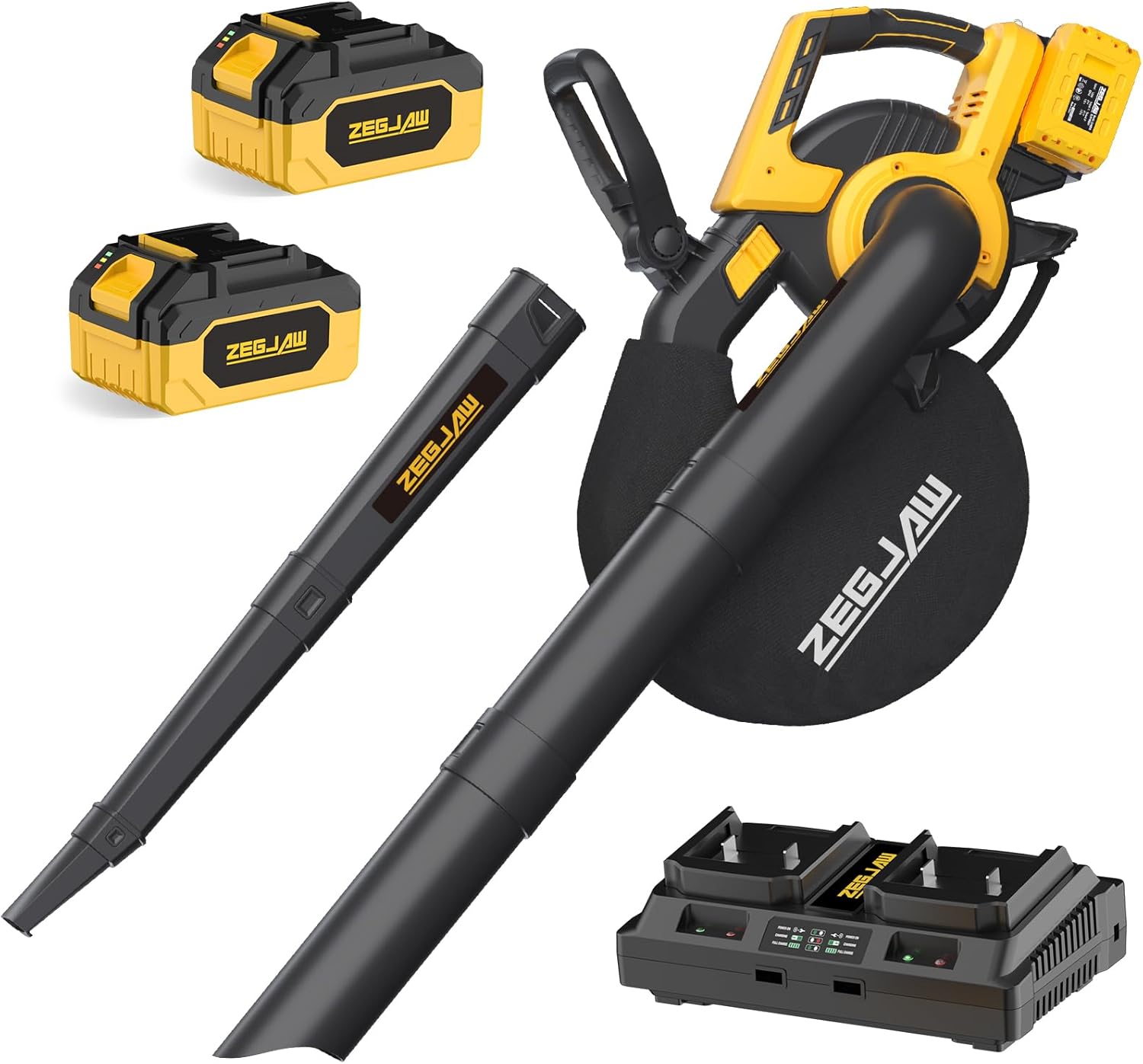 3-in-1 Leaf Vacuum Mulcher with Bag, 40V 330CFM Battery Leaf Blower with 2x4.0Ah Battery & Charger for Lawn Care, 5-Speeds Variable Control