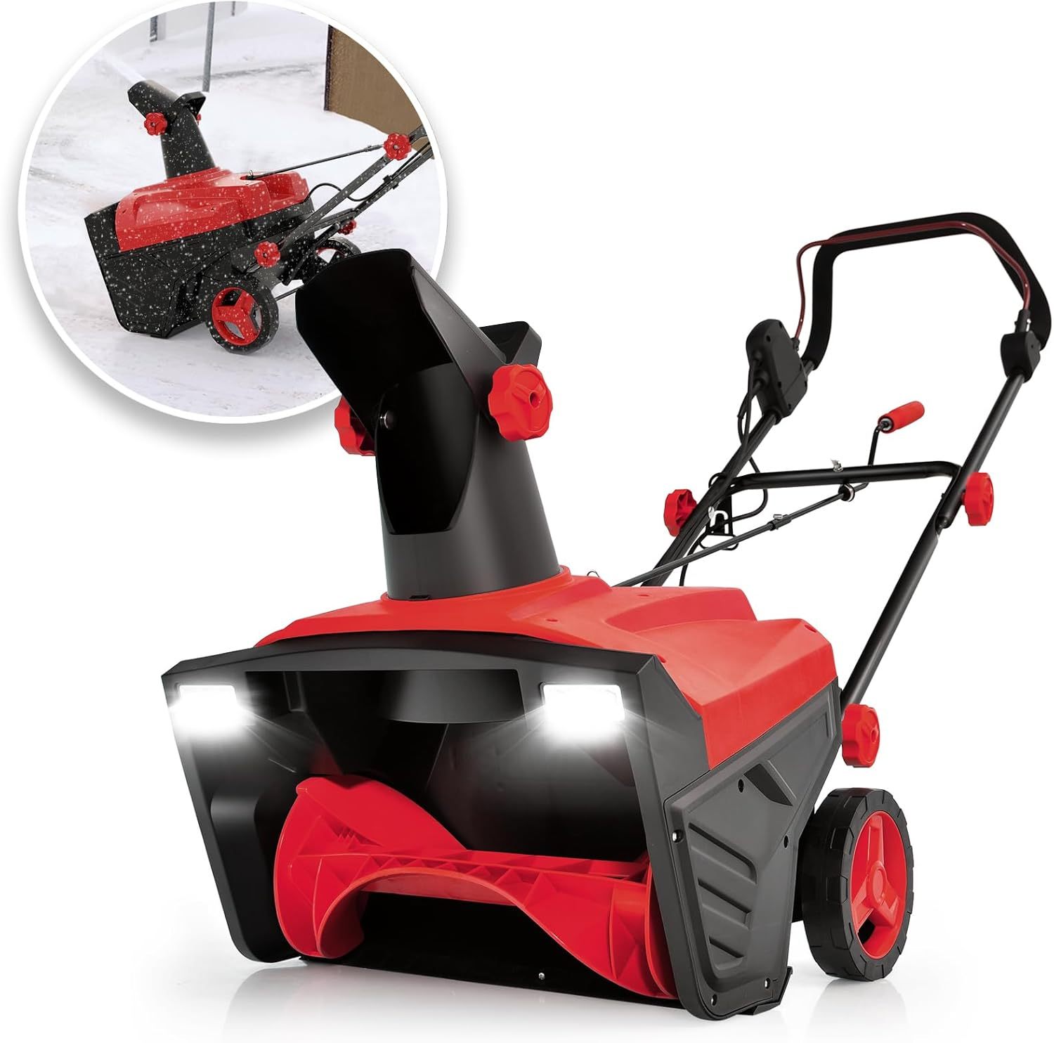 20” Corded Walk-Behind Snow Blower with 15 AMP Motor, 30 FT Throwing Distance, Directional Chute & Dual LED Lights