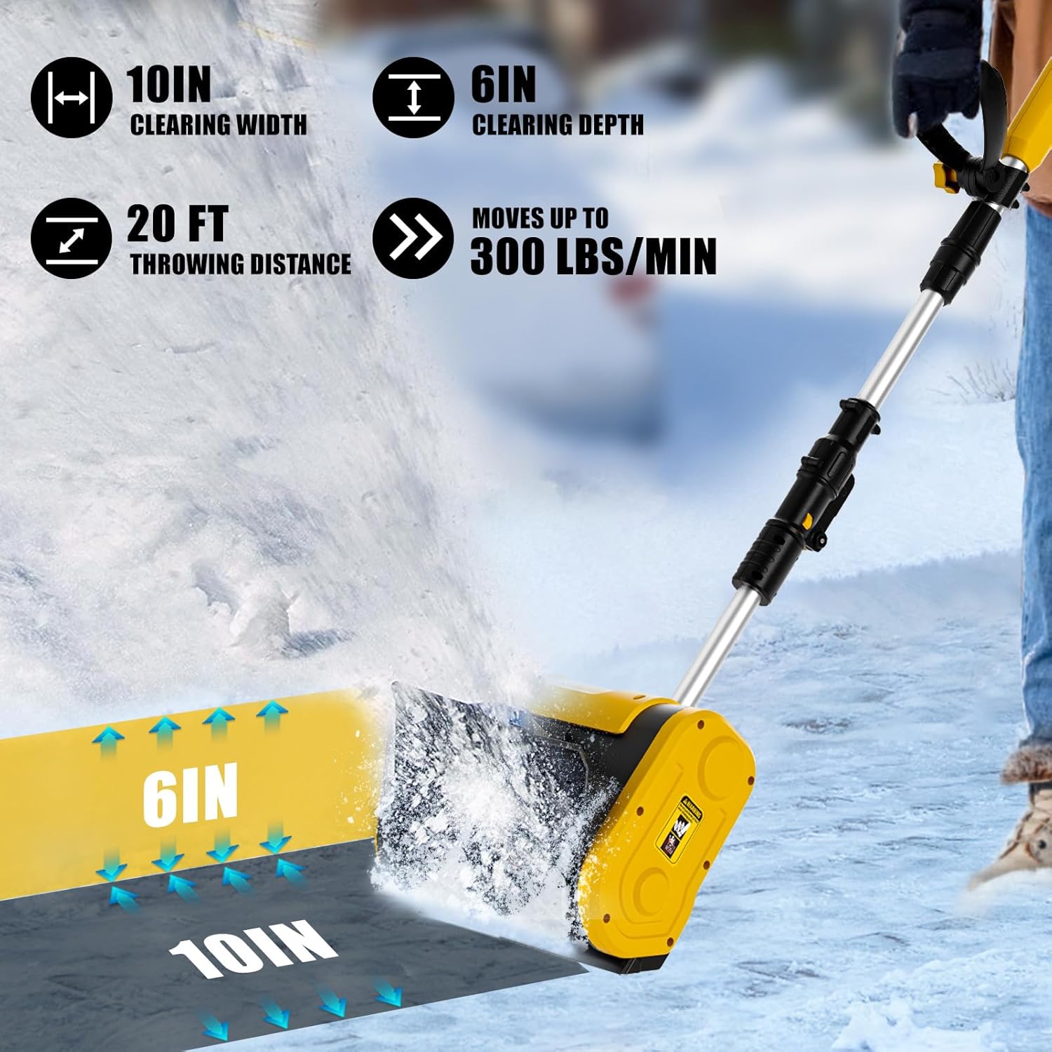 Cordless Snow Shovel Compatible for DeWALT 20V Battery, Electric Snow Blower for Driveway with Telescopic Pole
