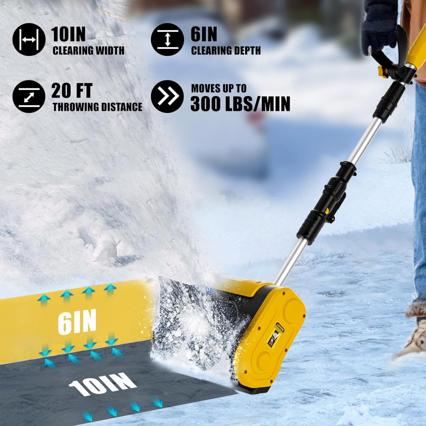 Cordless Snow Shovel Compatible for DeWALT 20V Battery, Electric Snow Blower for Driveway with Telescopic Pole