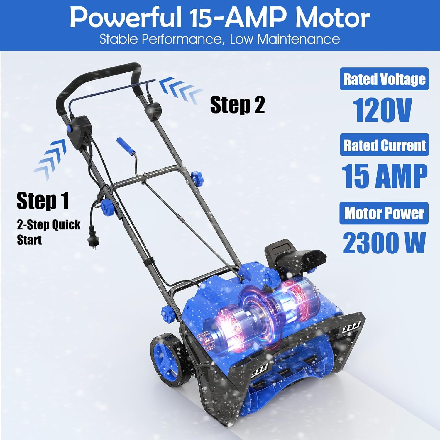 20” Corded Walk-Behind Snow Blower with 15 AMP Motor, 30 FT Throwing Distance, Directional Chute & Dual LED Lights, Electric Snow Thrower Shovel