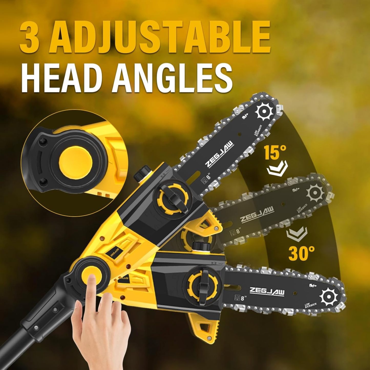 8-Inch Pole Saw for Tree Trimming Cordless 15-FT Max Reach, Auto Oiling, Tool-Less Electric Pole Saws, Tree Trimmer with Battery & Fast Charger