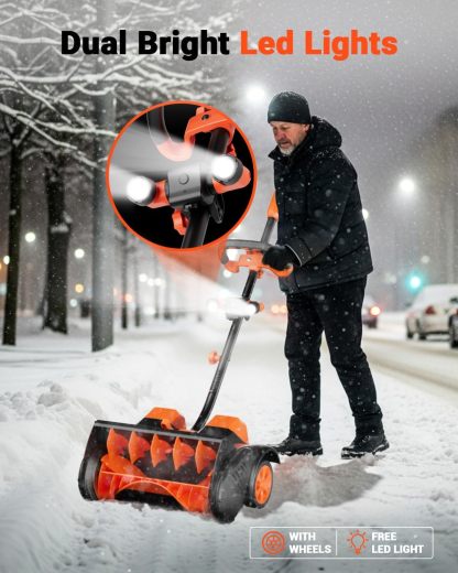 Cordless Snow Shovel with Wheels, 48V | 16-Inch | 4-Ah Brushless Cordless Snow Blower, Battery Snow Blower with Directional Plate & LED Lights (2 * 24V Battery & Dual Quick Charger Included)