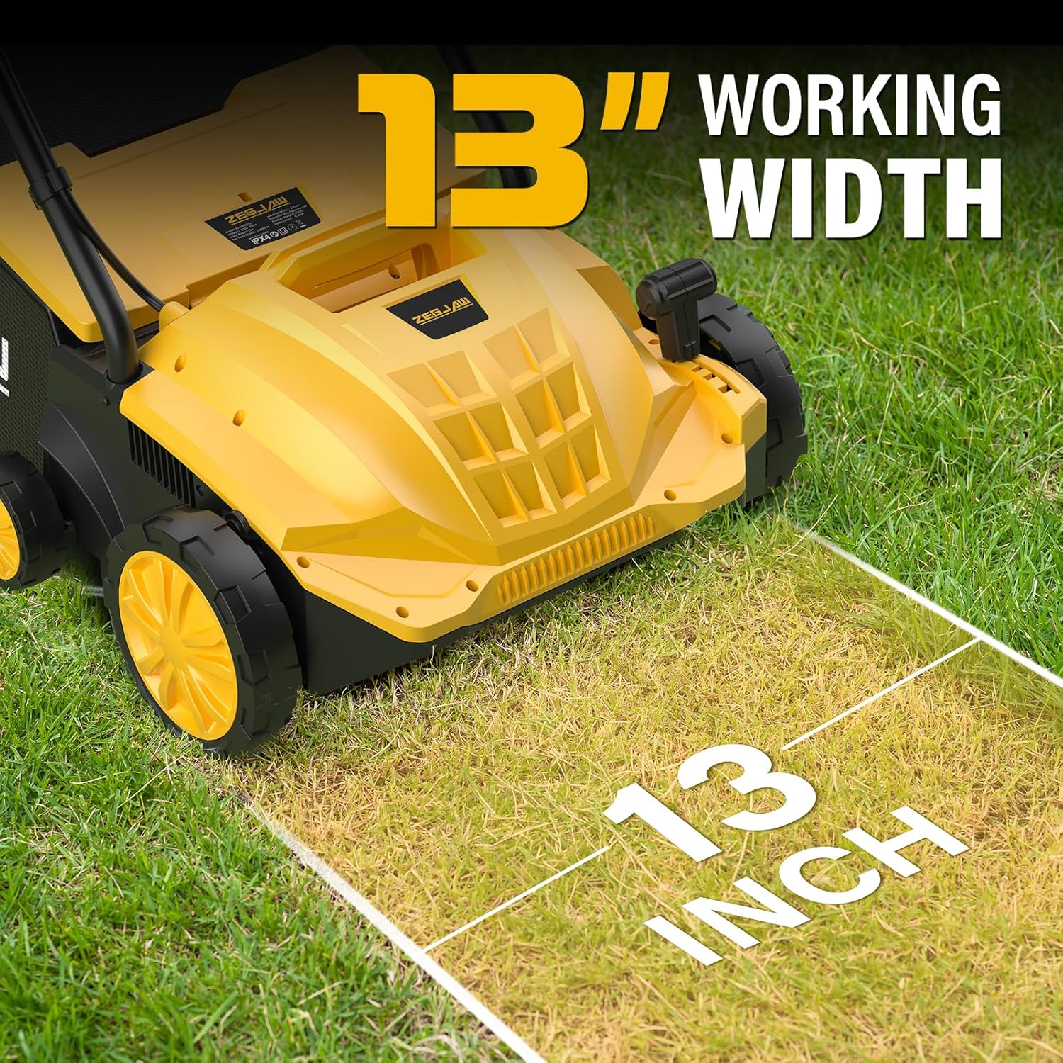 13” 12Amp Lawn Dethatcher with 4-Position Depth Adjustment, 30L Collection Bag, 2 in 1 Walk Behind Thatch Removing for Lawn