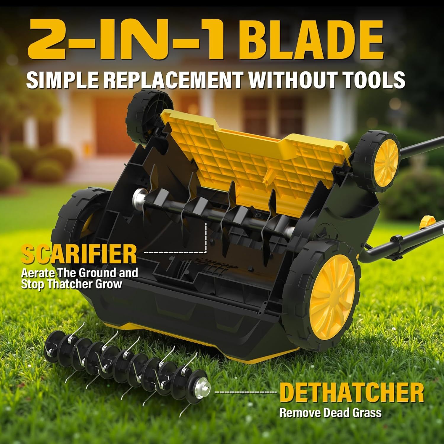 13” 12Amp Lawn Dethatcher with 4-Position Depth Adjustment, 30L Collection Bag, 2 in 1 Walk Behind Thatch Removing for Lawn