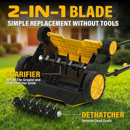 13” 12Amp Lawn Dethatcher with 4-Position Depth Adjustment, 30L Collection Bag, 2 in 1 Walk Behind Thatch Removing for Lawn