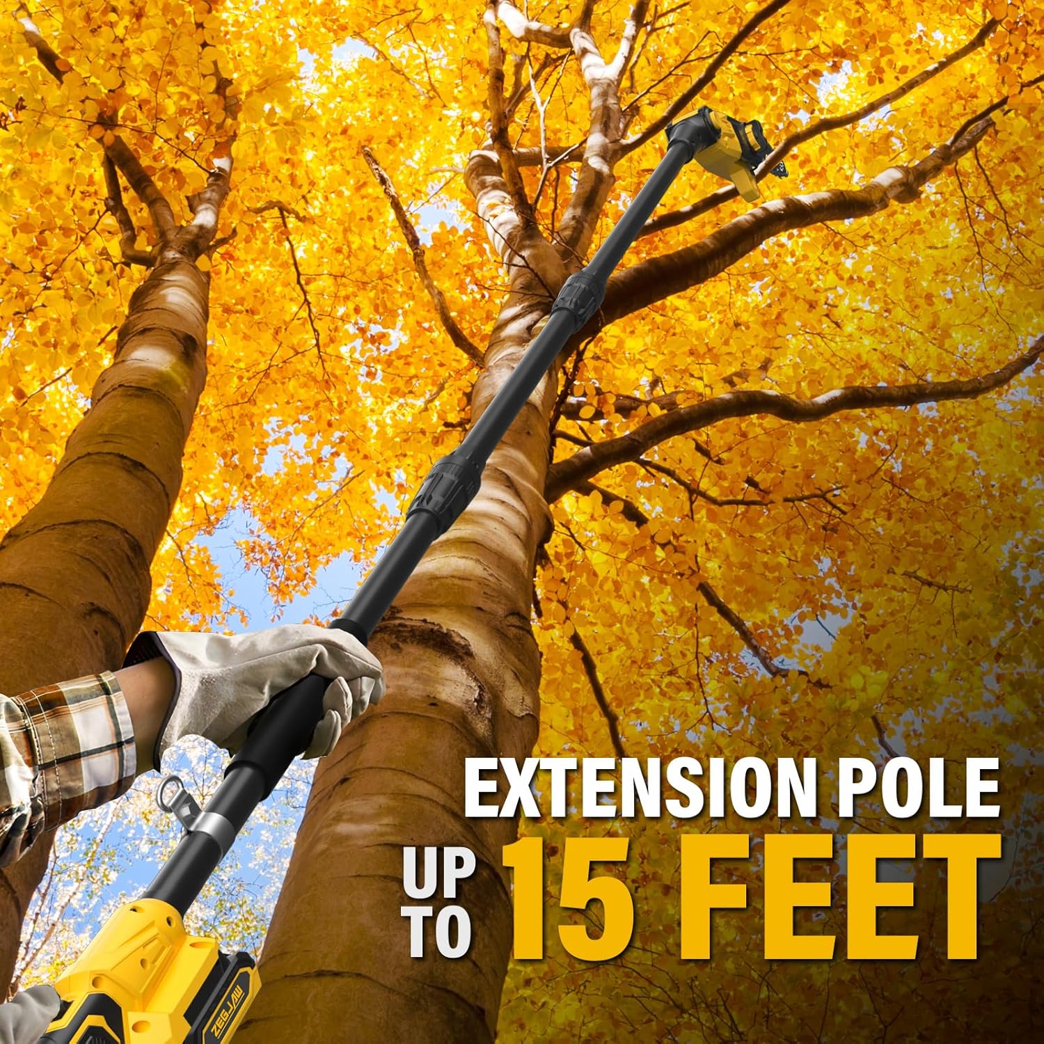 8-Inch Pole Saw for Tree Trimming Cordless 15-FT Max Reach, Auto Oiling, Tool-Less Electric Pole Saws, Tree Trimmer with Battery & Fast Charger