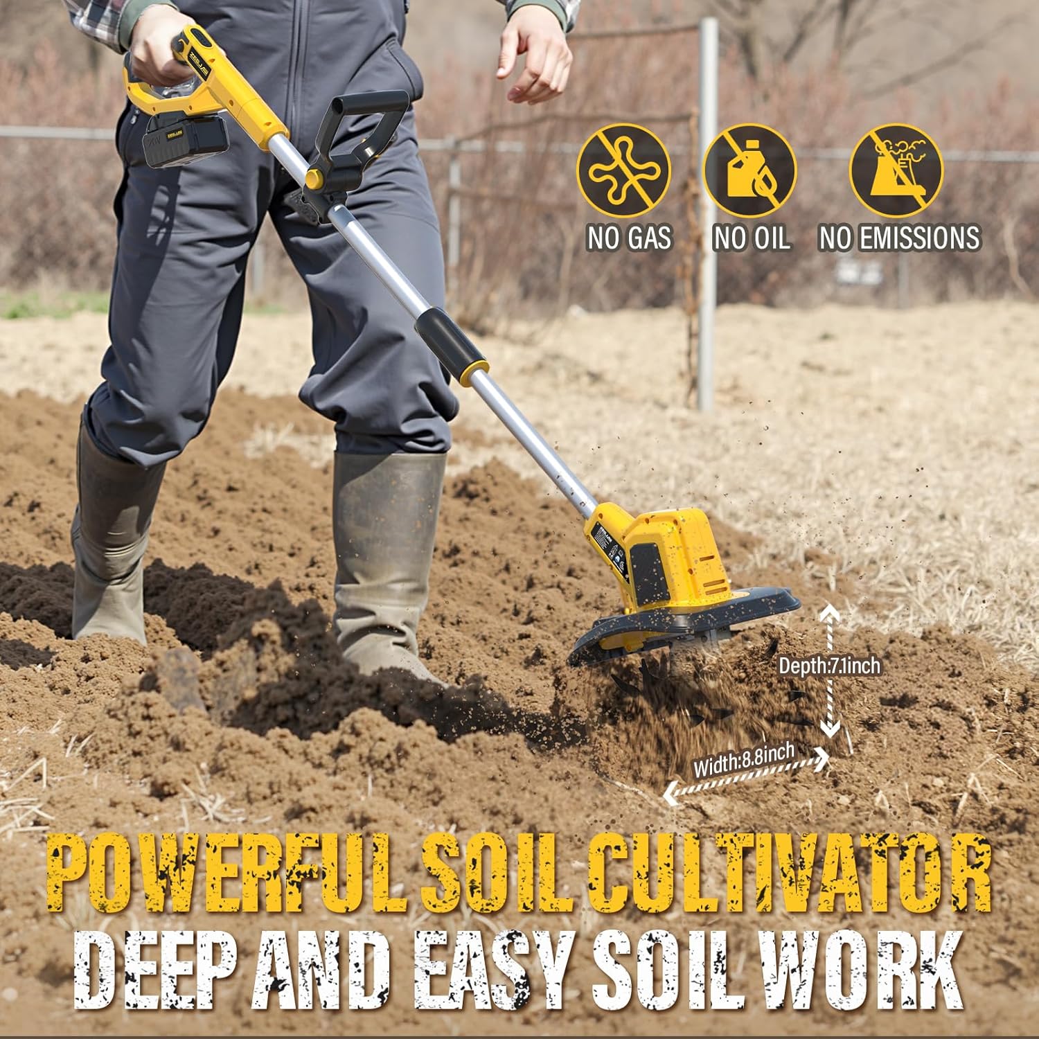 20V Cordless Electric Garden Tiller Cultivator, 9-Inch Tilling Width, 6.6-Inch Depth Rototiller for Soil Cultivation, Lawn, Gardening, Lightweight Tiller Includes 4.0Ah Battery and Charger