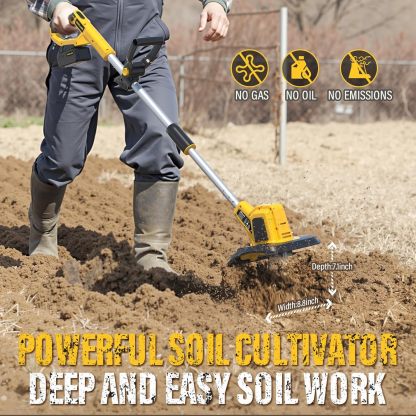 20V Cordless Electric Garden Tiller Cultivator, 9-Inch Tilling Width, 6.6-Inch Depth Rototiller for Soil Cultivation, Lawn, Gardening, Lightweight Tiller Includes 4.0Ah Battery and Charger