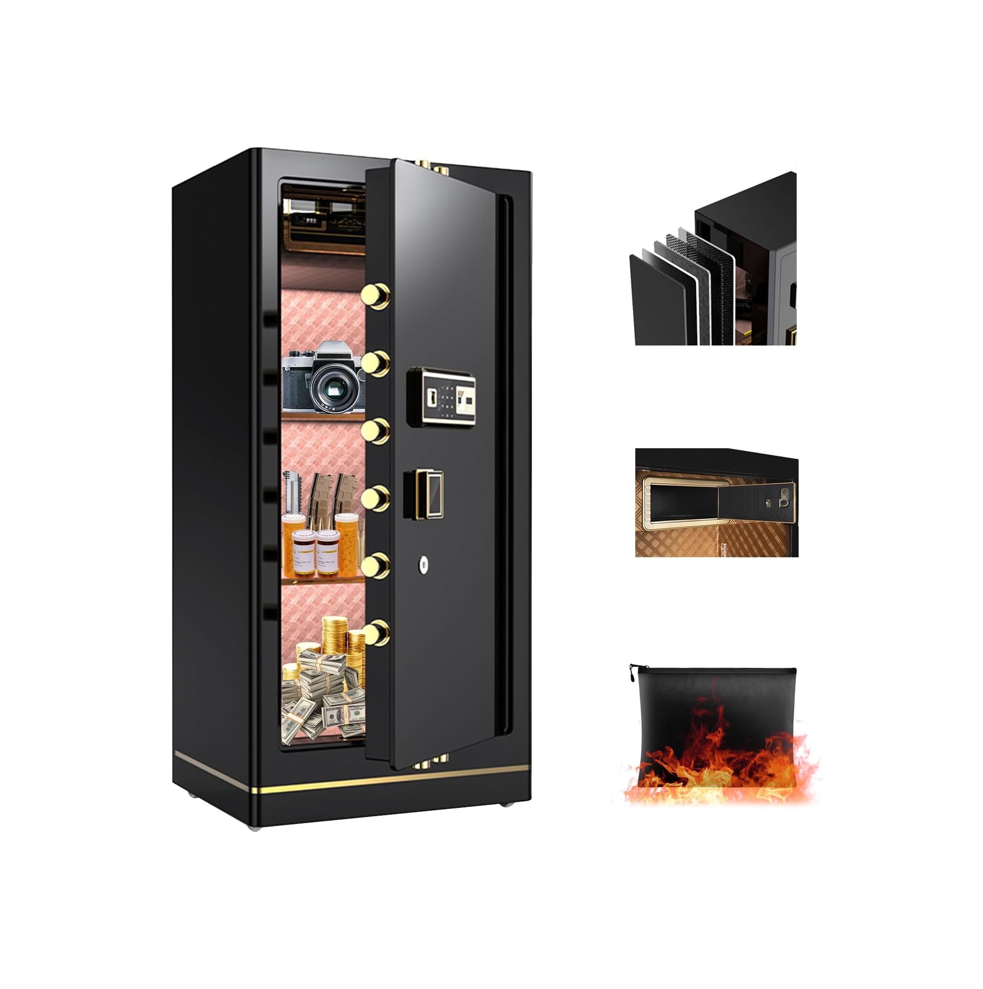 8.1 Cu. Ft. Waterproof & Fireproof Home Safe with 2 Removable Shelves and Inner Cabinets