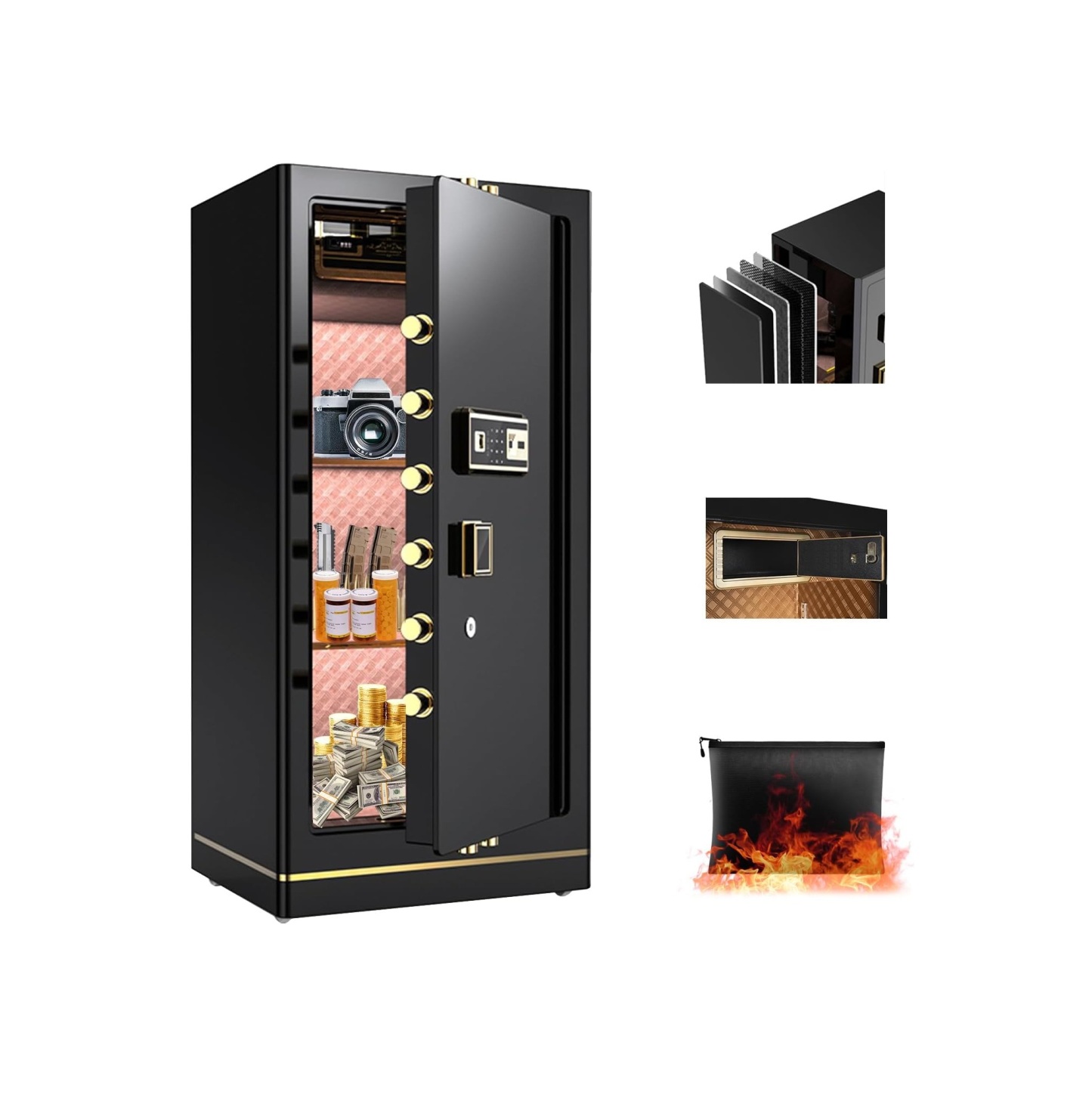 8.1 Cu. Ft. Waterproof & Fireproof Home Safe with 2 Removable Shelves and Inner Cabinets