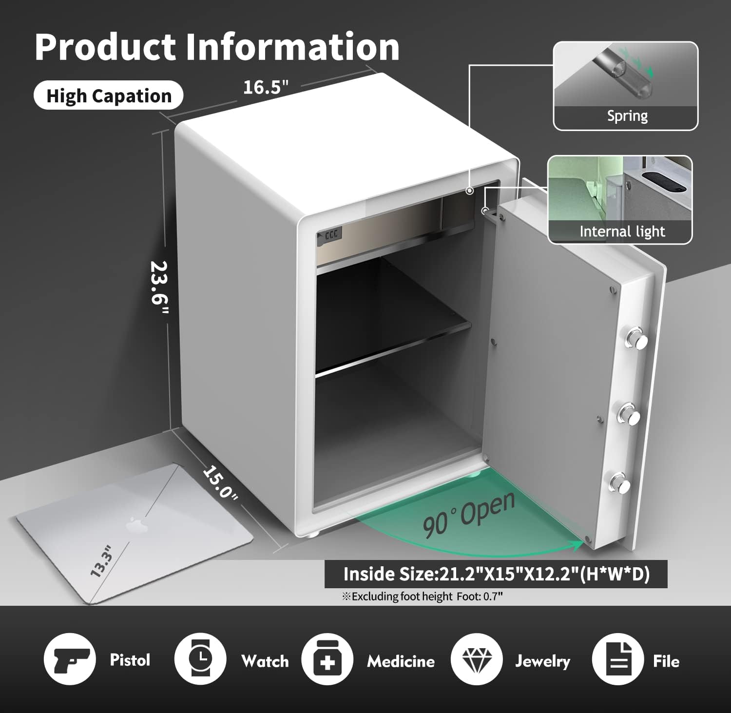 3.38 Cubic Feet Auto-Open Safe Box with Digital Virtual Password, Safety Steel Home Safes for Wardrobe