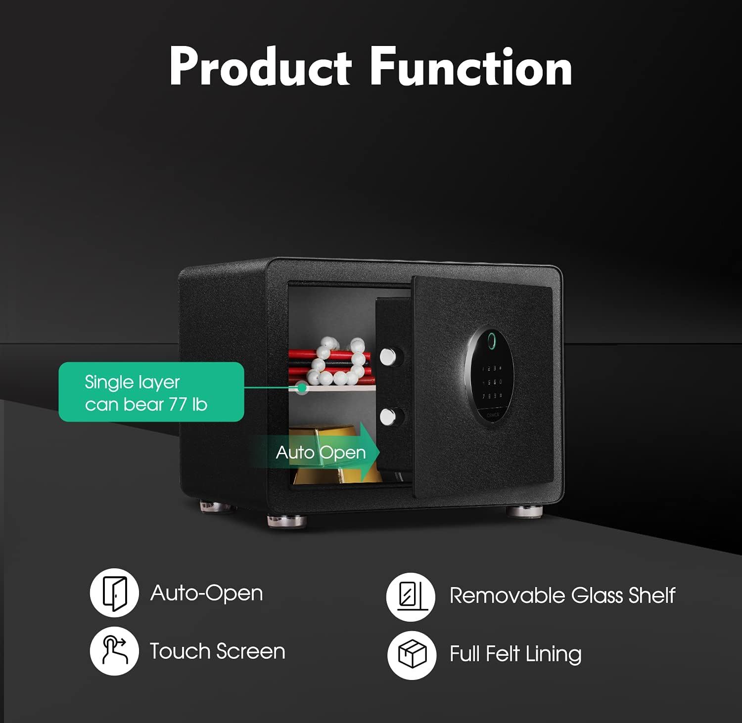 Deluxe Sleek Biometric Fingerprint Touch Screen Safe, Auto-Open Safe Box with Digital Virtual Password