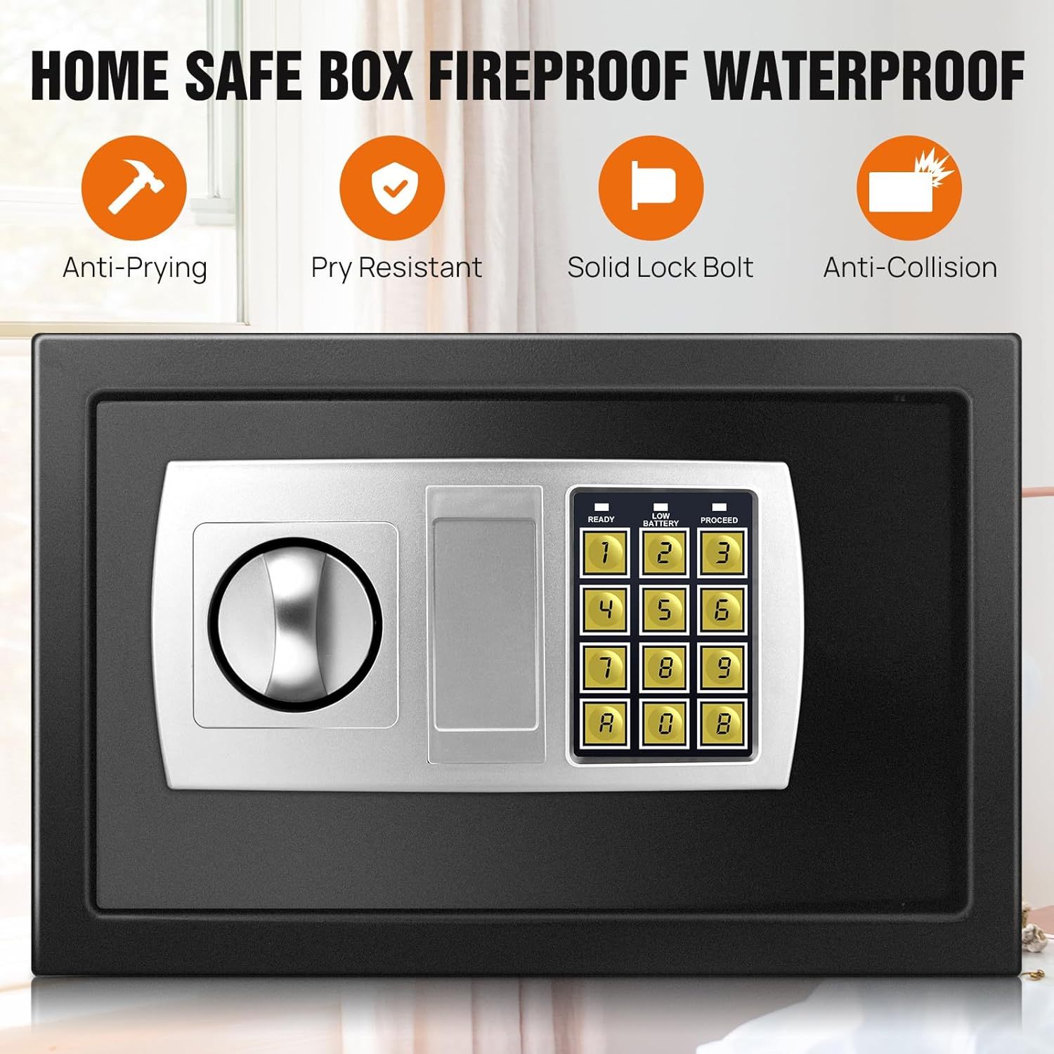 Electronic Digital Safe Box Volume for Home Hotel Security with 2 Locking Bolts/Black/Black 8.5L