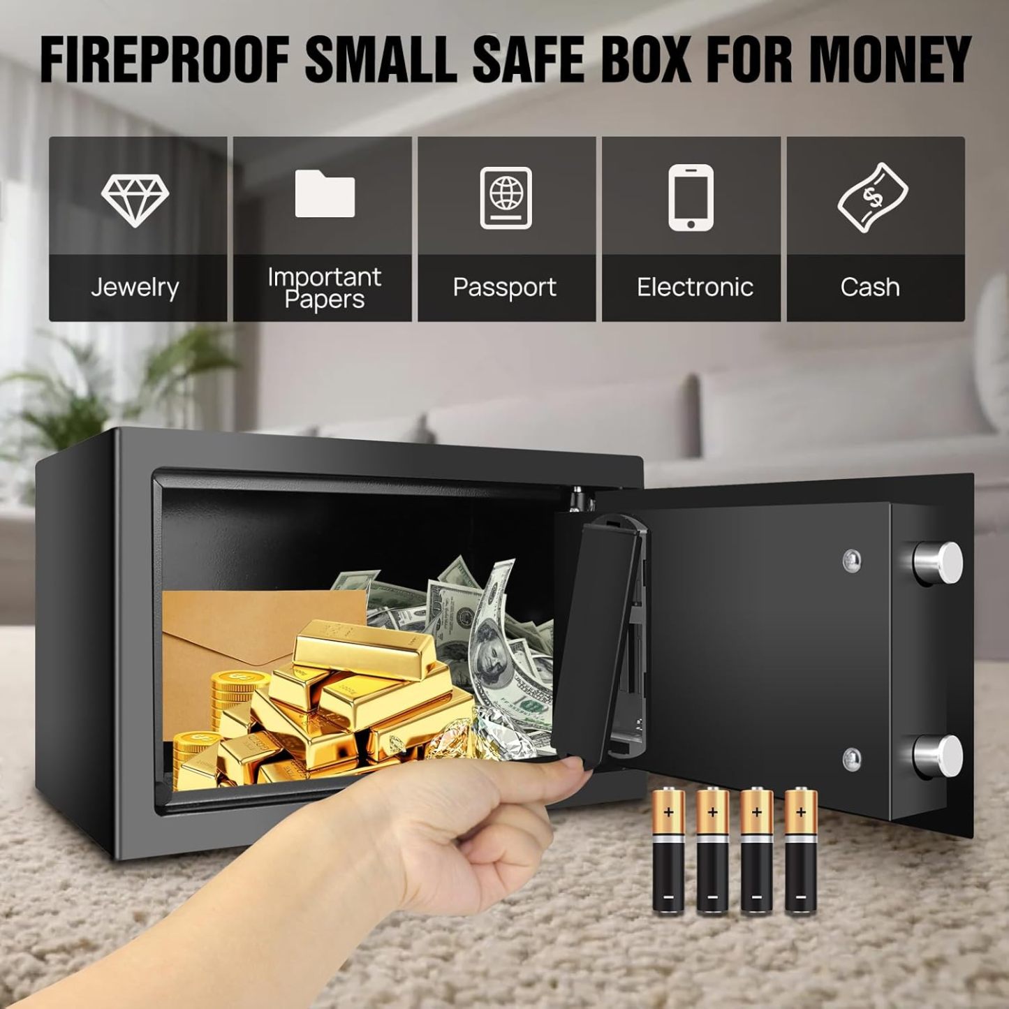 Electronic Digital Safe Box Volume for Home Hotel Security with 2 Locking Bolts/Black/Black 8.5L