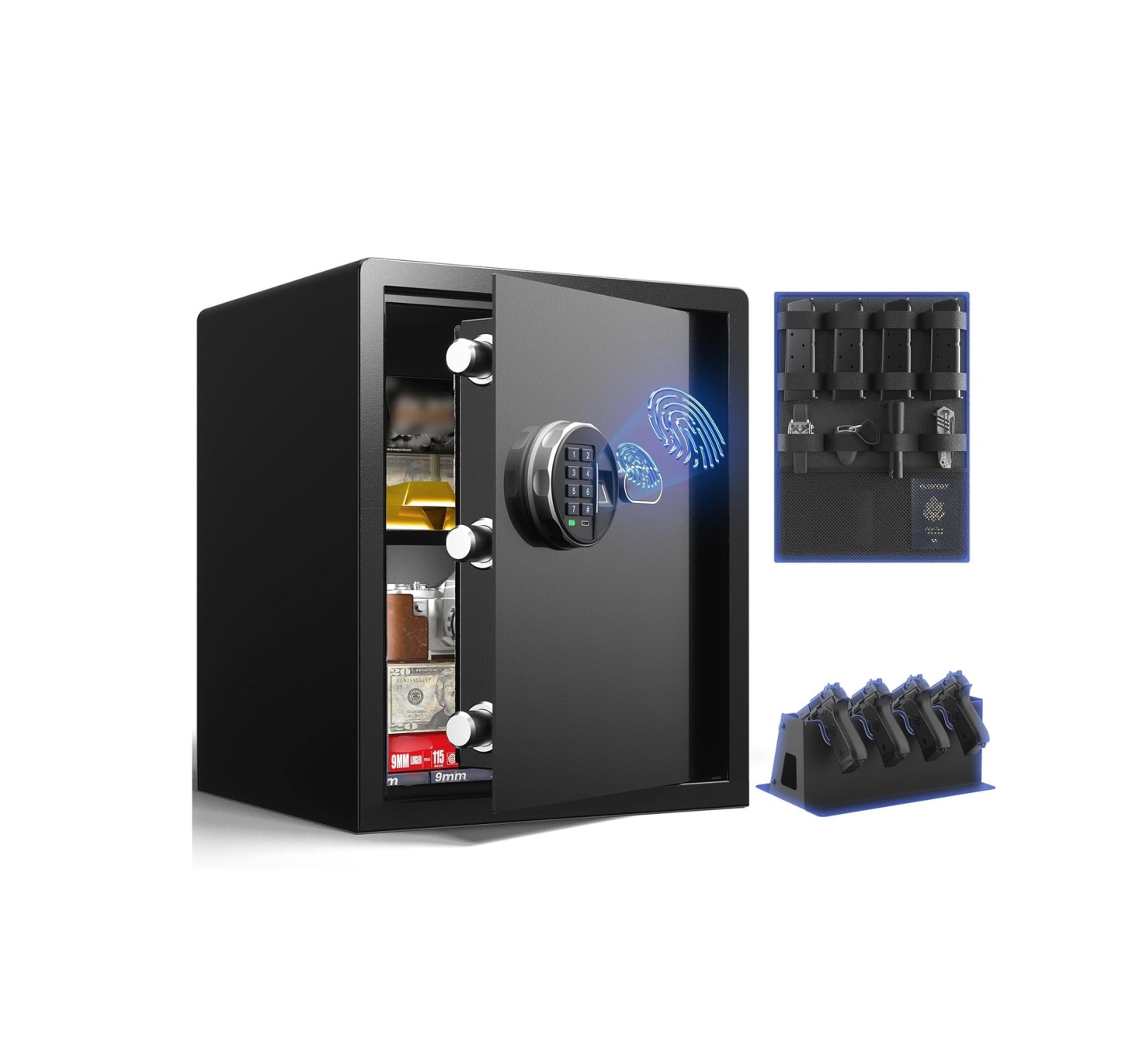 Biometric Gun Safe (1.71 cu. ft.) – Quick Access Multiple Handgun Storage with Fingerprint & Backlit Keypad