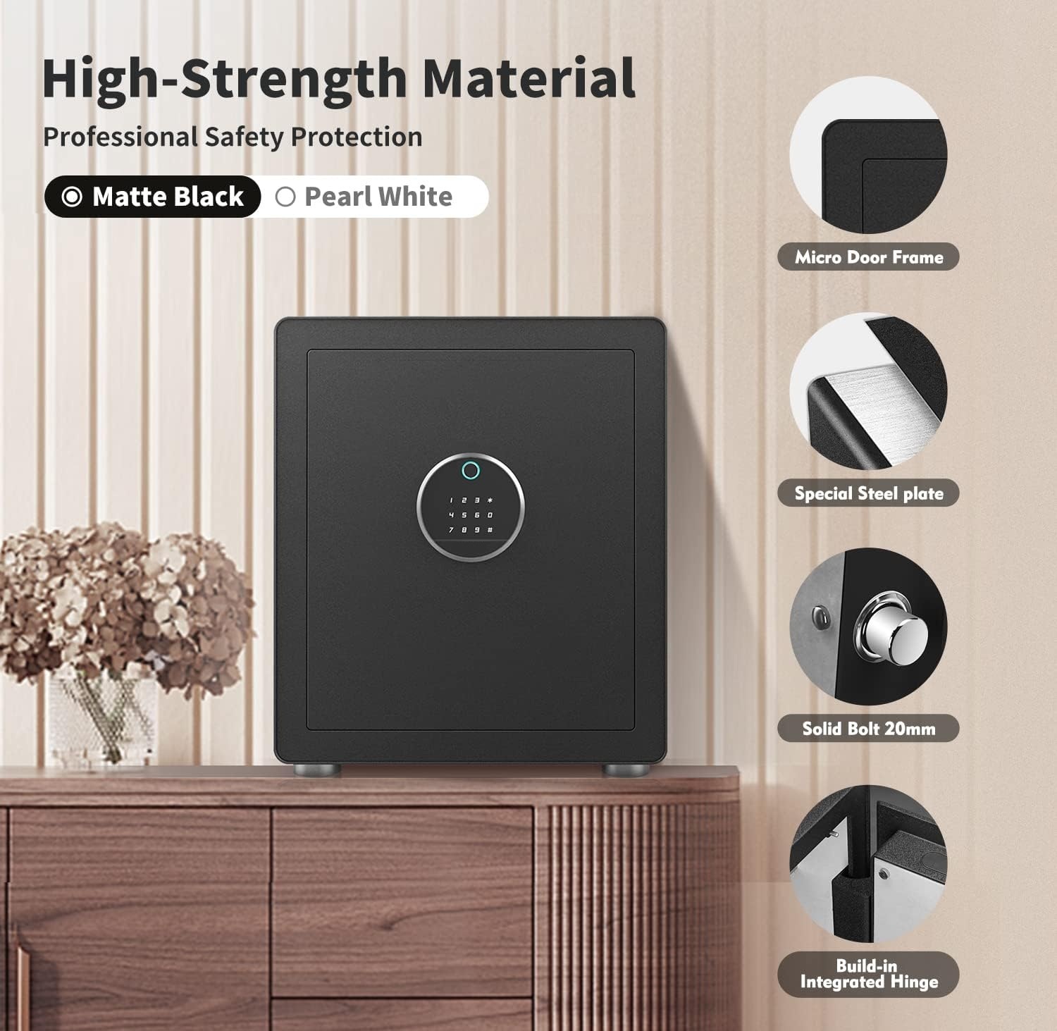 Modern Minimalism Design Biometric Fingerprint Touch Screen Safe, 2.25 Cubic Feet Auto-Open Safe Box with Digital Virtual Password