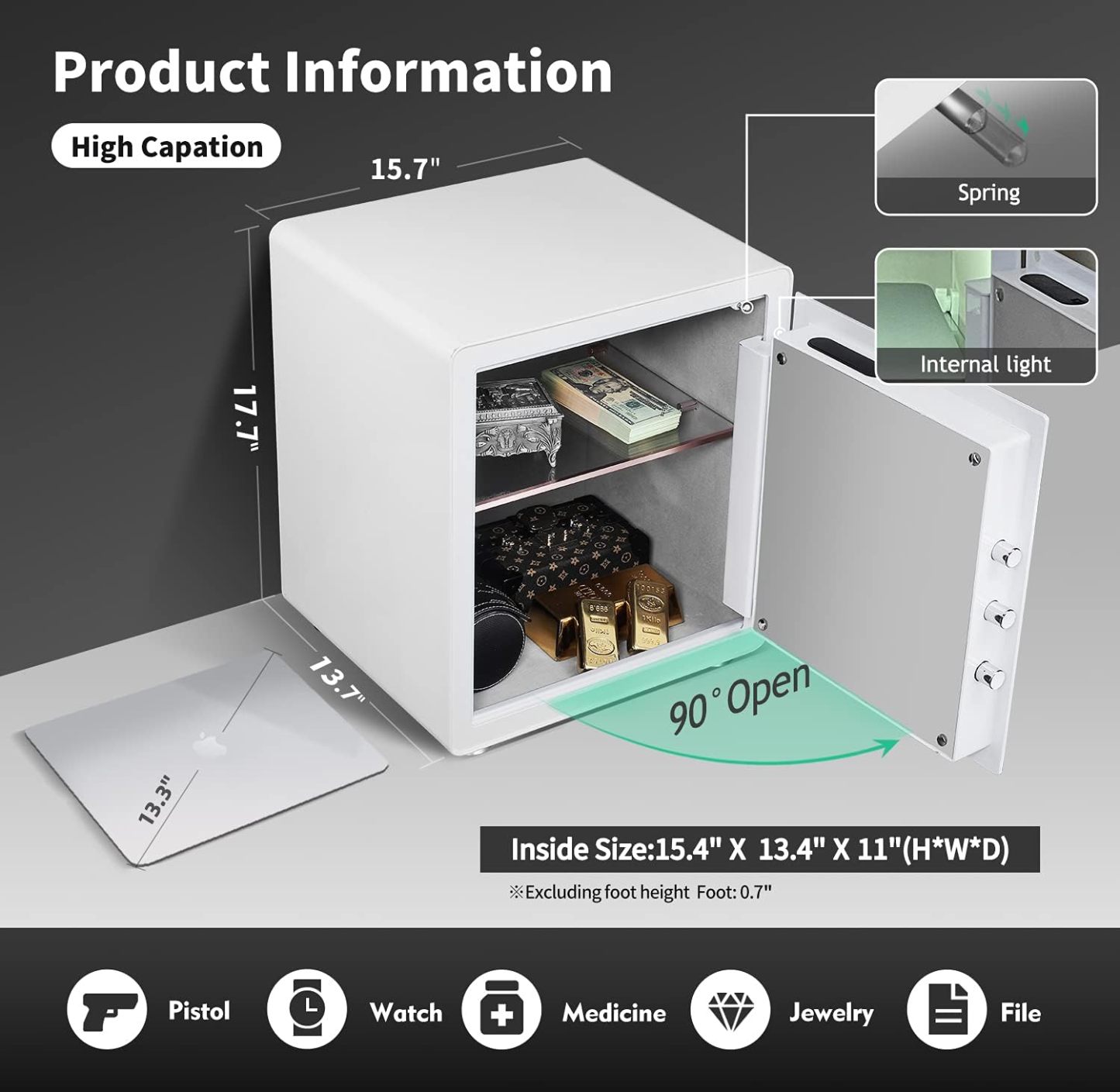 2.25 Cubic Feet Auto-Open Safe Box with Digital Virtual Password,Safety Steel Home Safes
