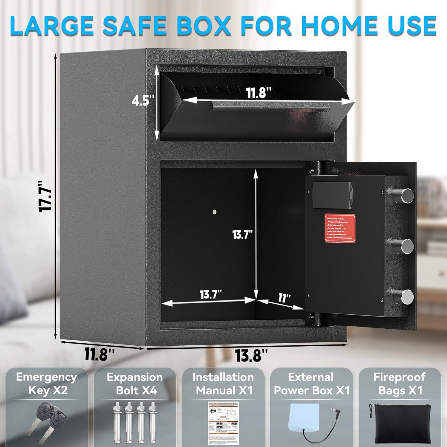 1.8 Cub DropSafe with Front Drop Slot - Fireproof Digital Security Safe Box with Combination Lock for Cash and Documents