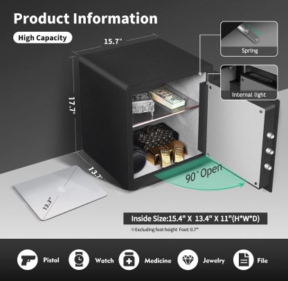 Modern Minimalism Design Biometric Fingerprint Touch Screen Safe, 2.25 Cubic Feet Auto-Open Safe Box with Digital Virtual Password