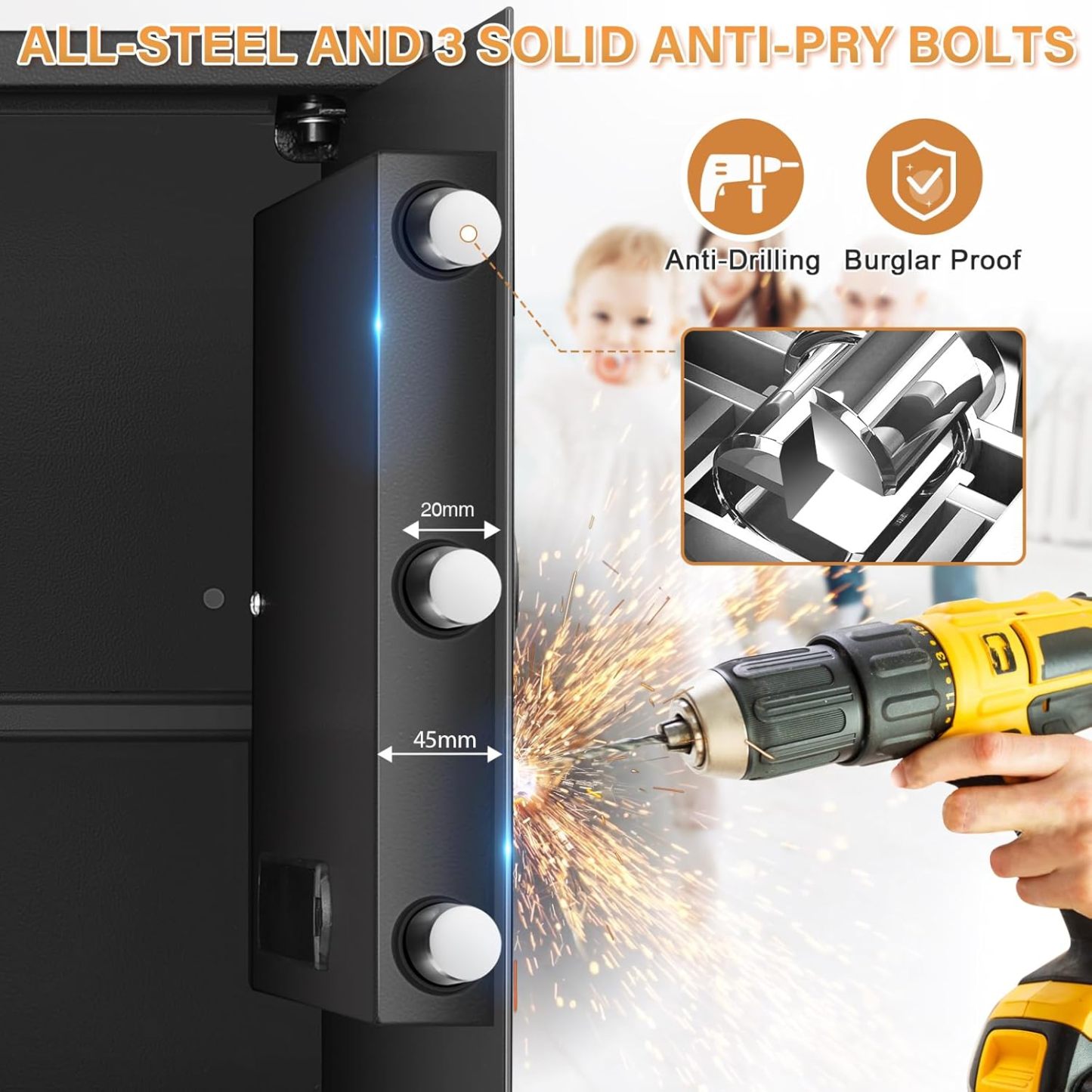 3.3 Cub Large Home Safe Fireproof Waterproof, Anti-theft Fireproof Safe Box with Programmable Keypad