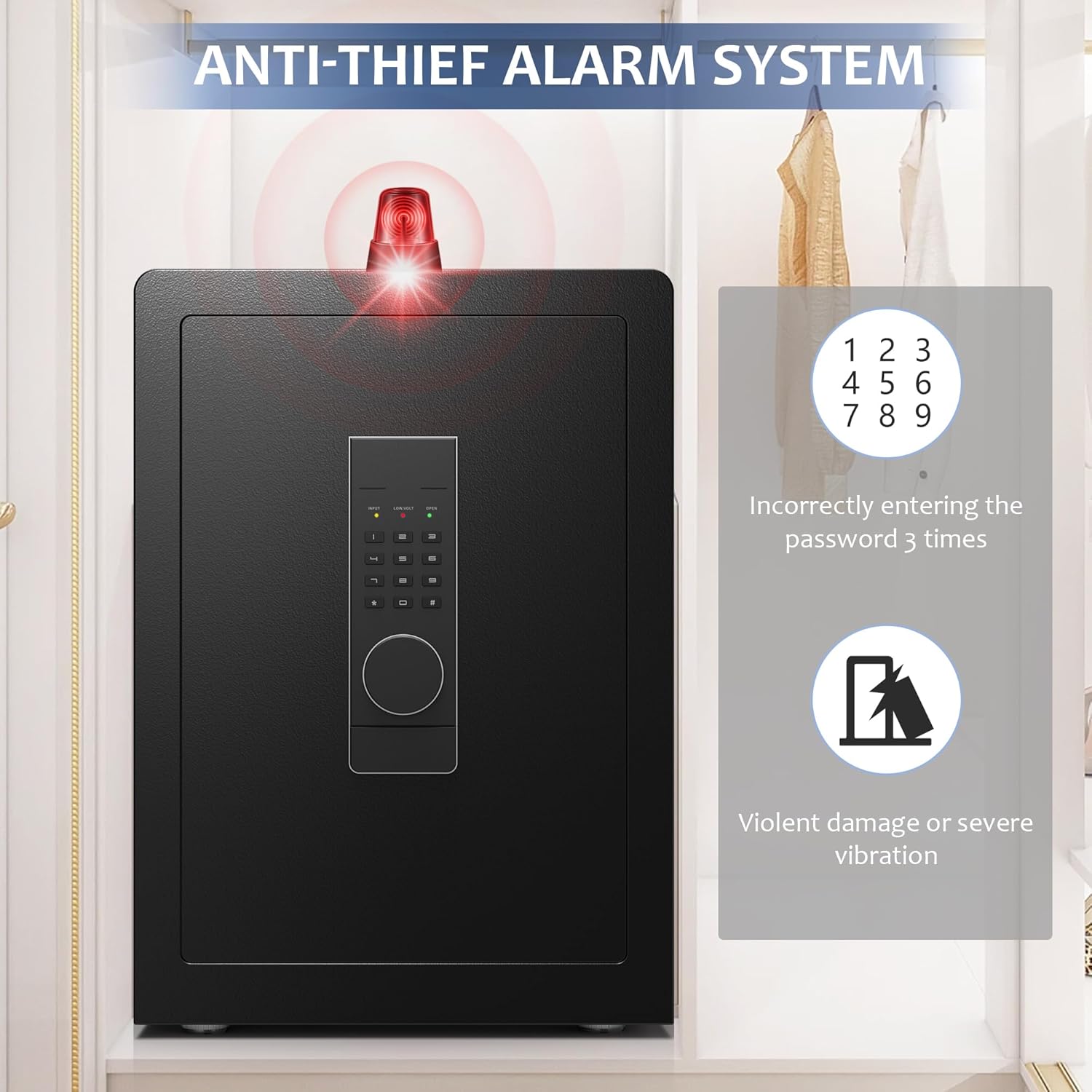 3.0 Cuft Digital Cabinet Safe Box with Hidden Compartment, Heavy Duty Security Home Safes with 6 Solid Bolt for Money Valuable