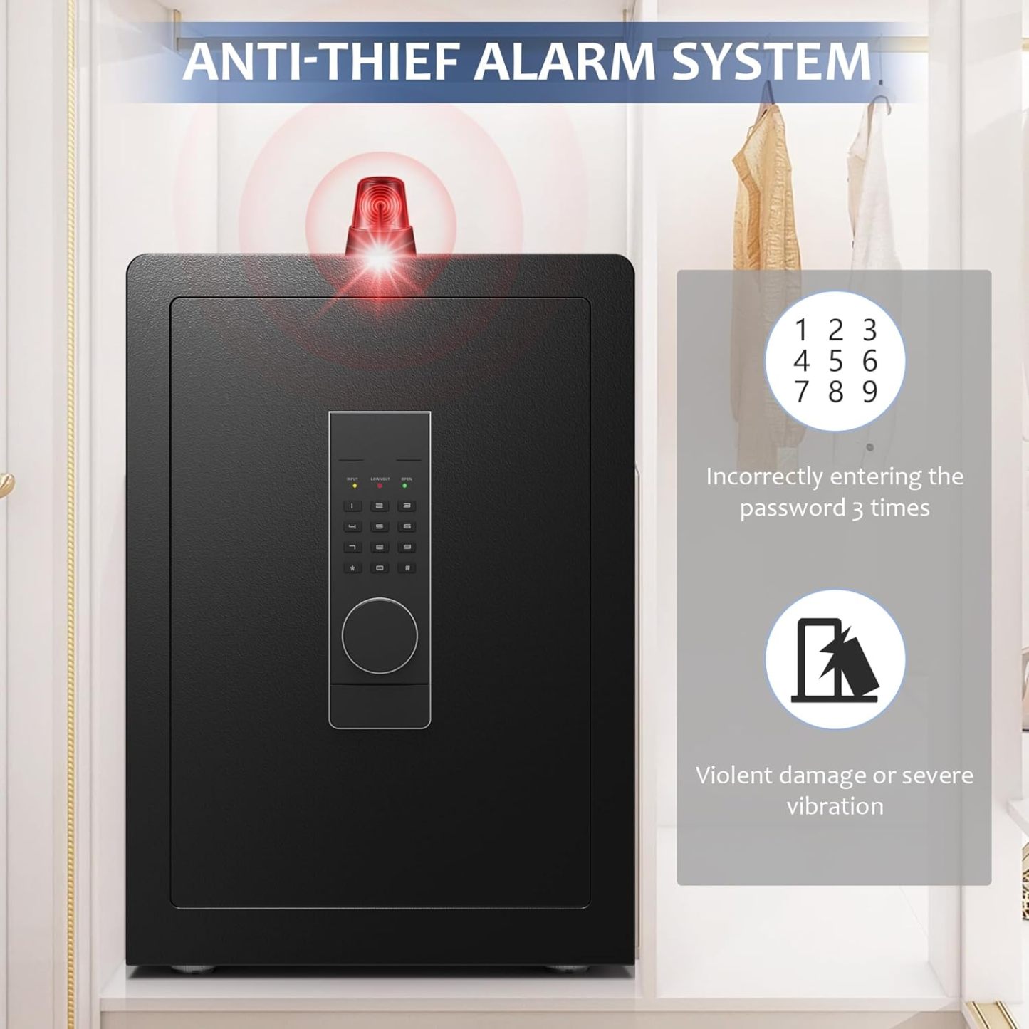 3.0 Cuft Digital Cabinet Safe Box with Hidden Compartment, Heavy Duty Security Home Safes with 6 Solid Bolt for Money Valuable