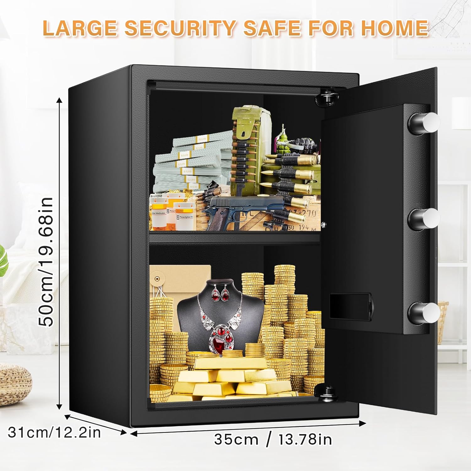 3.3 Cub Large Home Safe Fireproof Waterproof, Anti-theft Fireproof Safe Box with Programmable Keypad
