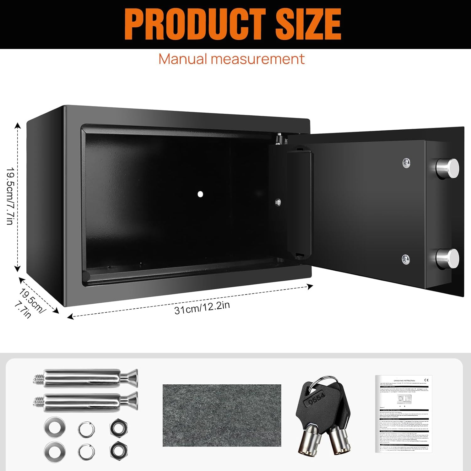 Electronic Digital Safe Box Volume for Home Hotel Security with 2 Locking Bolts/Black/Black 8.5L