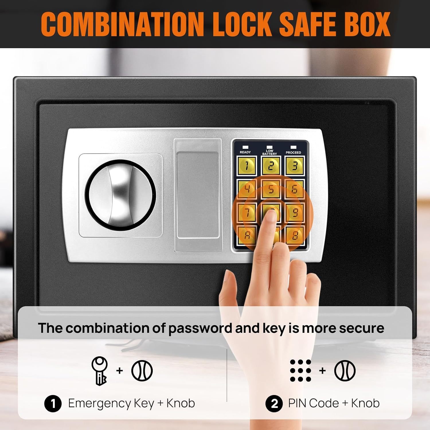 Electronic Digital Safe Box Volume for Home Hotel Security with 2 Locking Bolts/Black/Black 8.5L