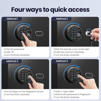 Biometric Gun Safe (1.71 cu. ft.) – Quick Access Multiple Handgun Storage with Fingerprint & Backlit Keypad