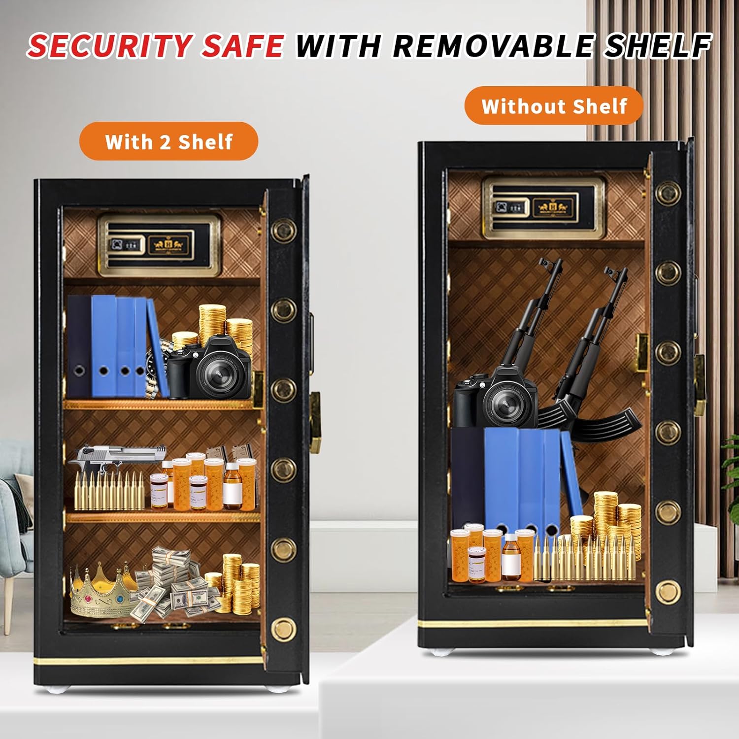 8.1 Cu. Ft. Waterproof & Fireproof Home Safe with 2 Removable Shelves and Inner Cabinets